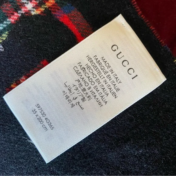 SOLD - Gucci - Logo Red Tartan Plaid Wool Cashmere Blend Scarf - Picture 4 of 4
